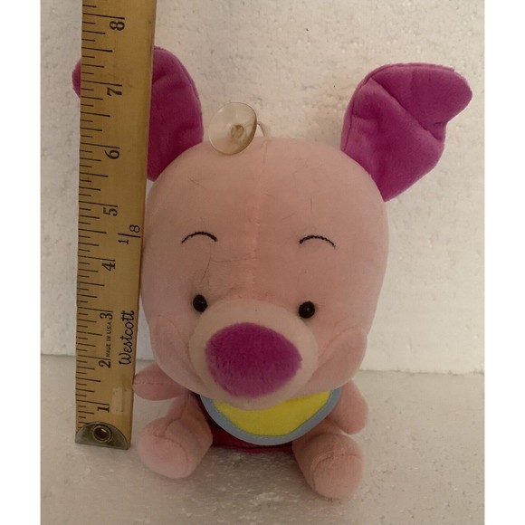 Disney Pink Plush Baby Piglet Large Head Bib 7" Hanging Suction Cup Stuffed Toy - Picture 4 of 12